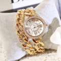 Nuevo reloj romano de doble cadena con diamantes de imitación BS, reloj de pulsera de acero de moda de lujo con tachuelas de diamantes 1329